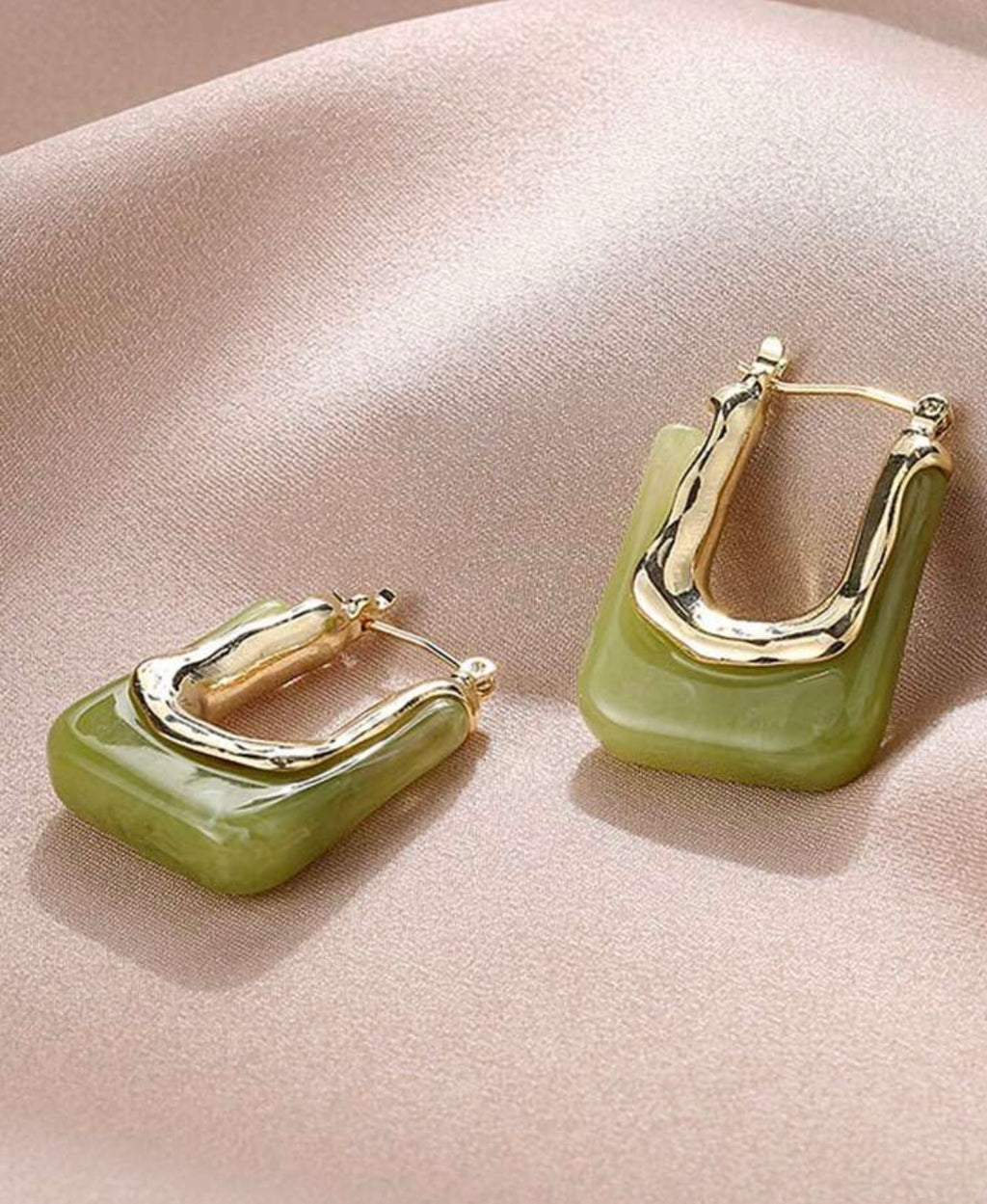 My Alone Time Pistachio Green and Gold Geometric Earrings