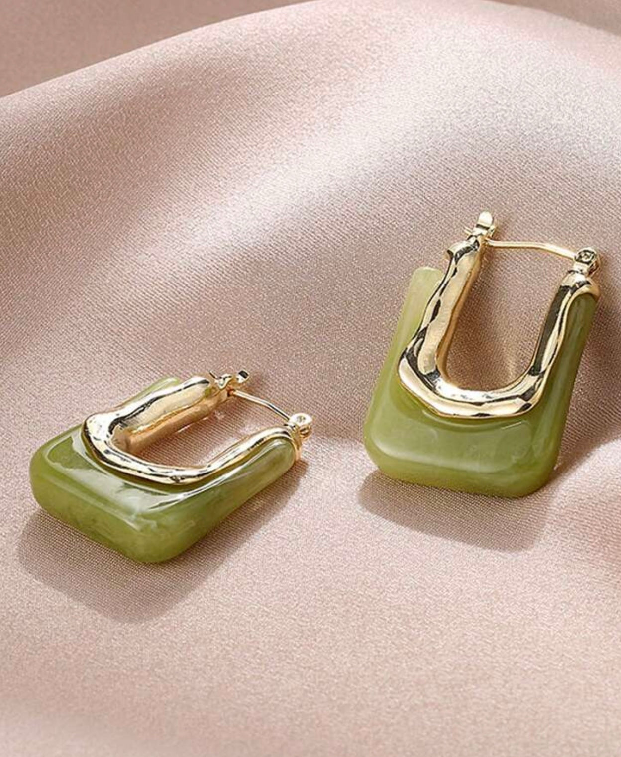 My Alone Time Pistachio Green and Gold Geometric Earrings