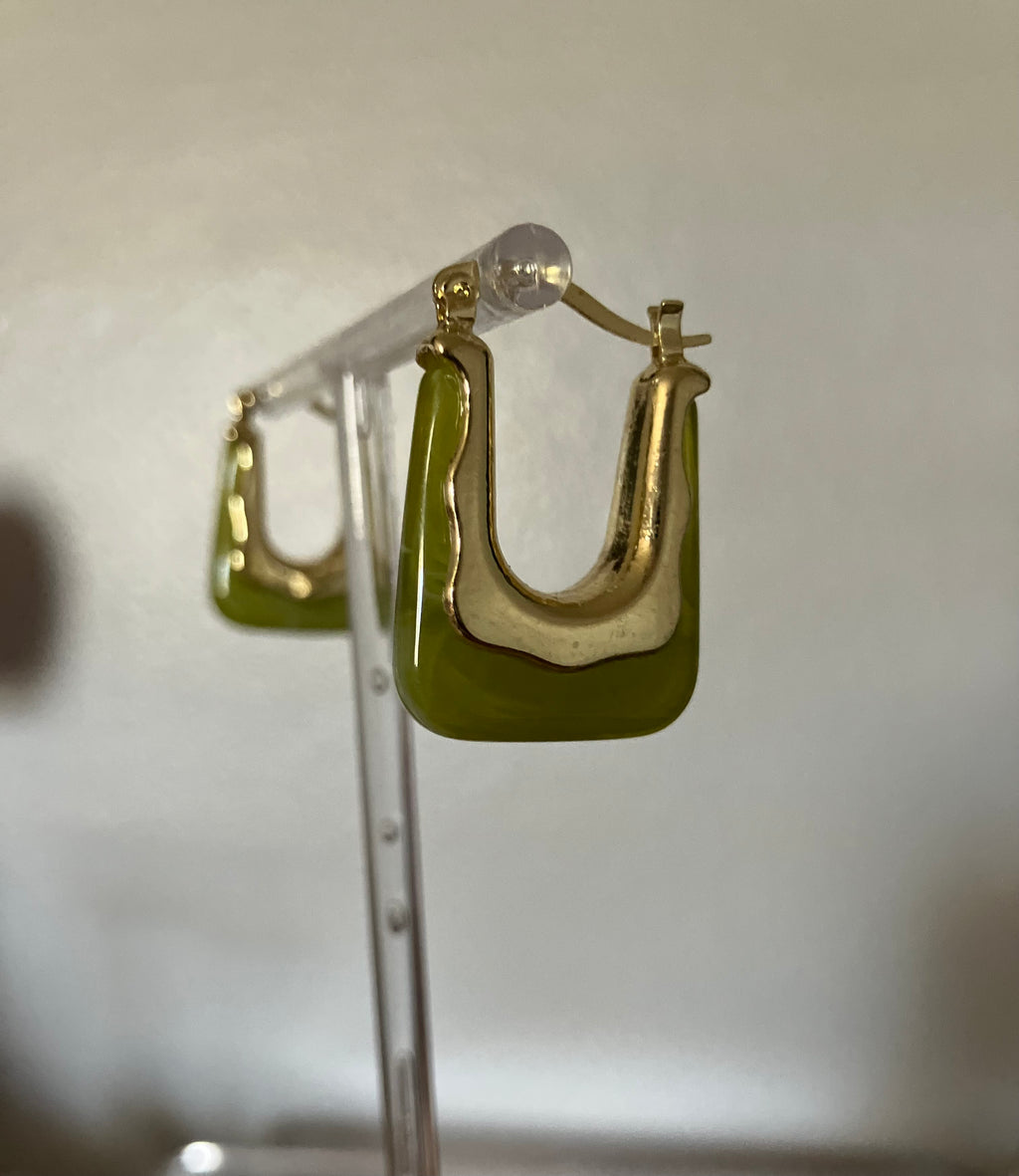 My Alone Time Pistachio Green and Gold Geometric Earrings