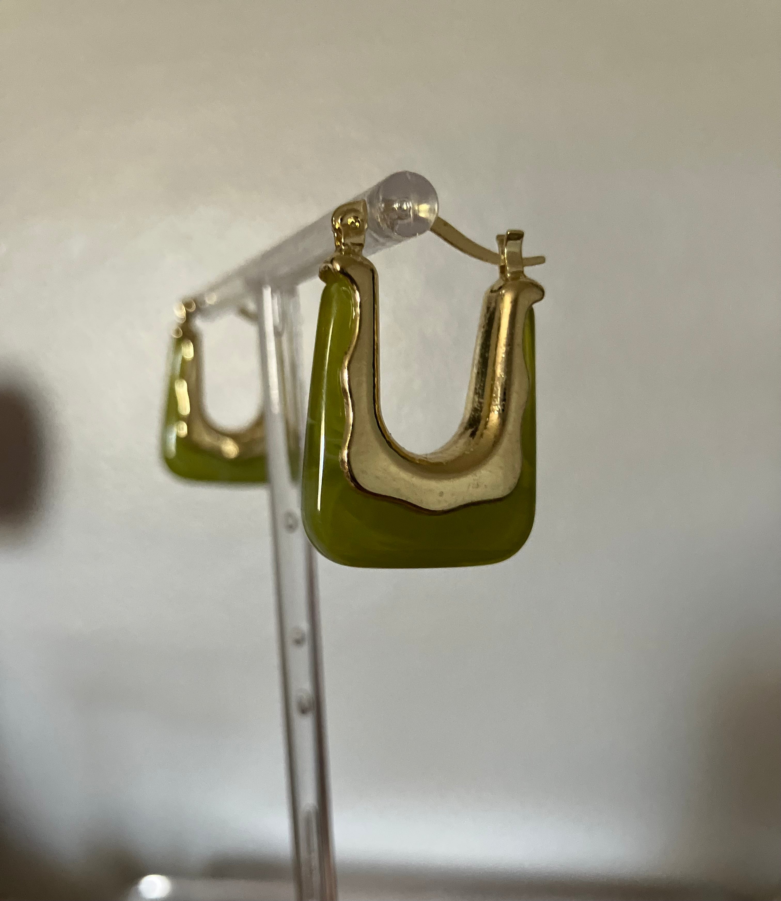My Alone Time Pistachio Green and Gold Geometric Earrings